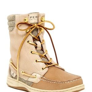Sperry Top-Sider HIKERFISH Lace-Up Boots 7.5 Linen & Gold Accents